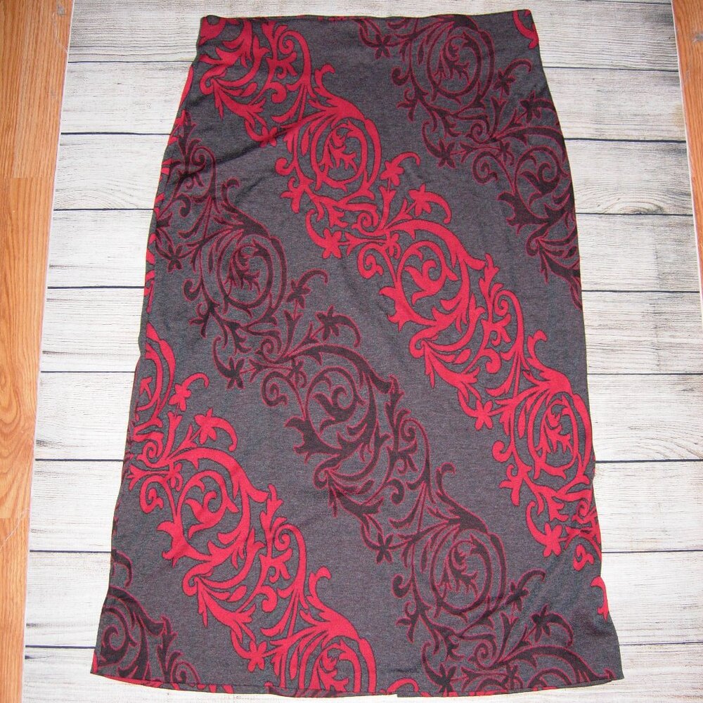 Ice Red Gray Pull On Long Skirt XL
